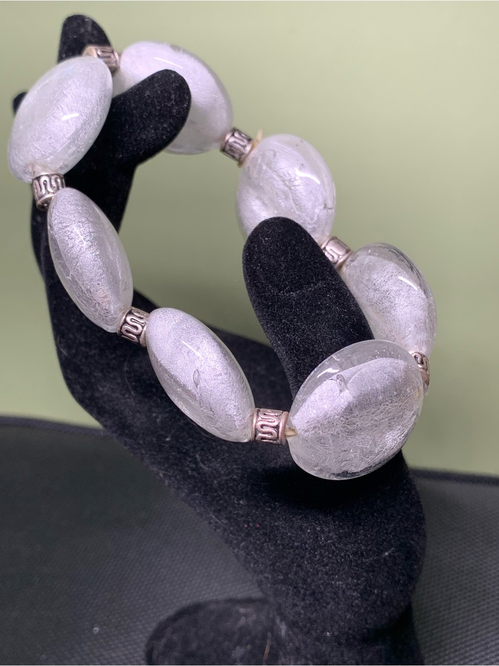 Silver Glass Bead Stretch Bracelet - Women Jewelry